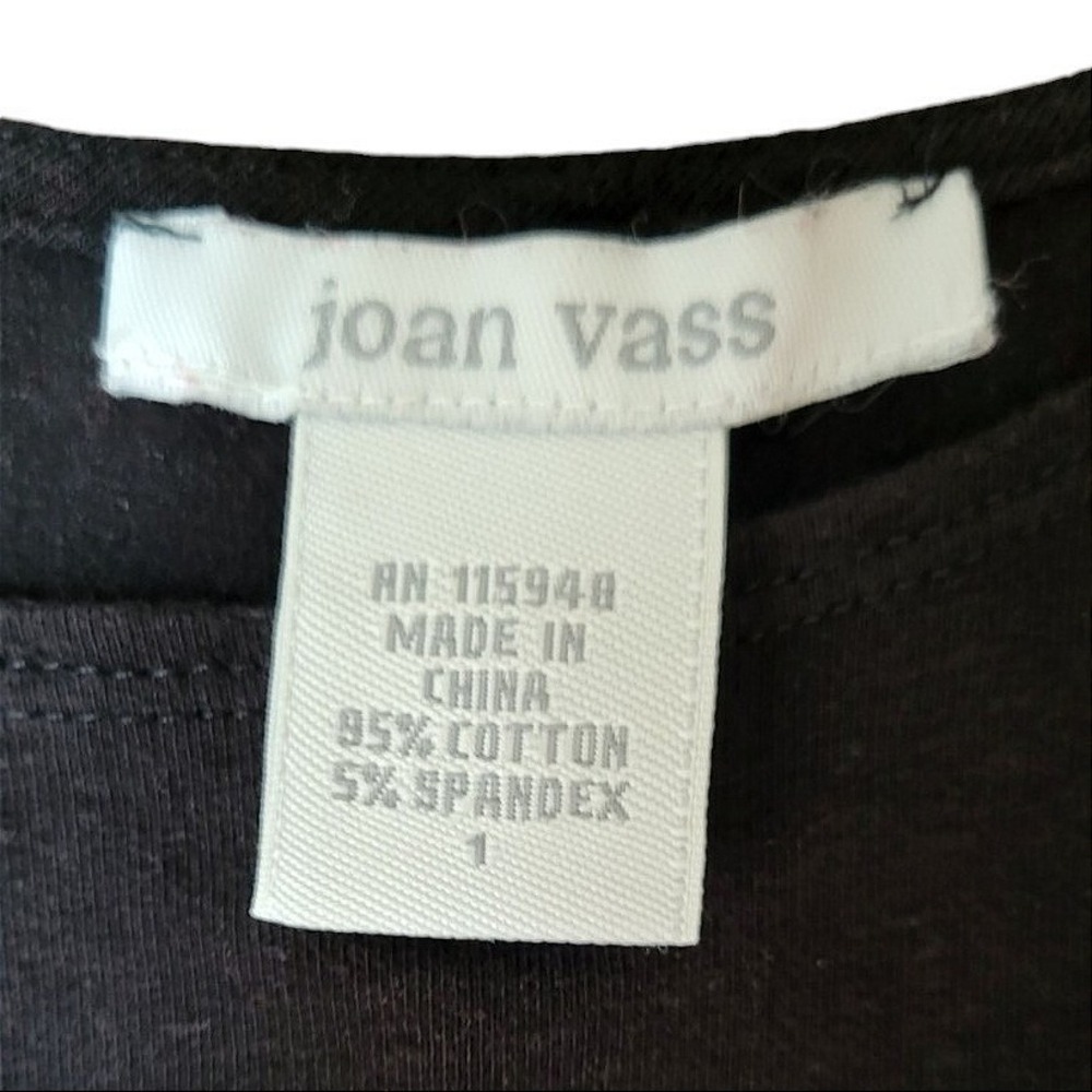 Joan Vass Cold Shoulder Top Women 1/S Black Cotton Spandex Long Sleeve Crew Neck - Picture 4 of 6